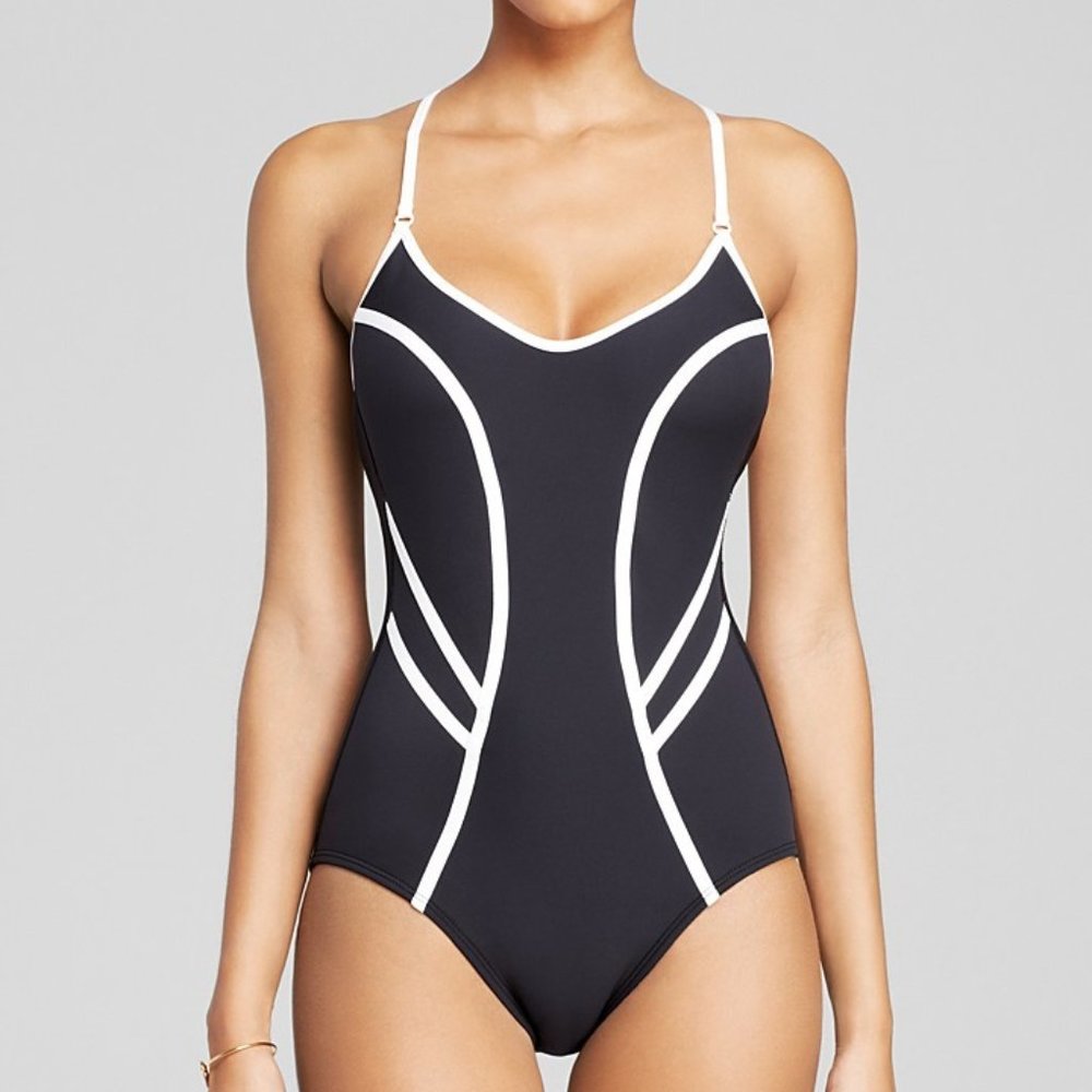 NWT Robin Piccone Swimsuit Bikini one 1 piece Black sz 8 10 12 Britt